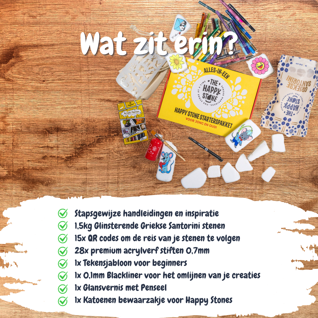 Starterspakket Happy Stones + App om ze te volgen | Alles-in-1 | Stenen schilderen