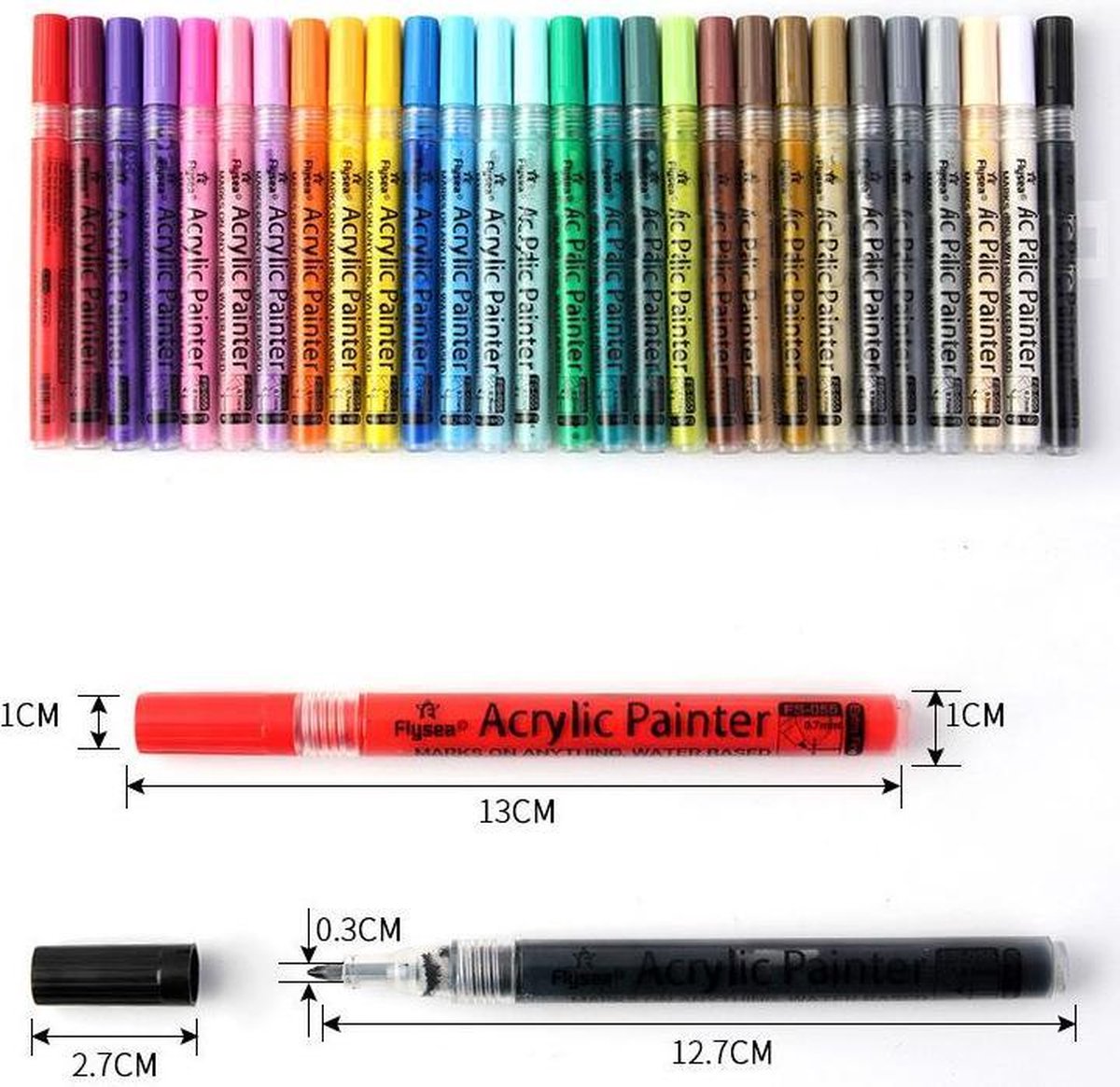 Flysea - Acrylic Markers Set 0.7mm - 15 cheerful colours