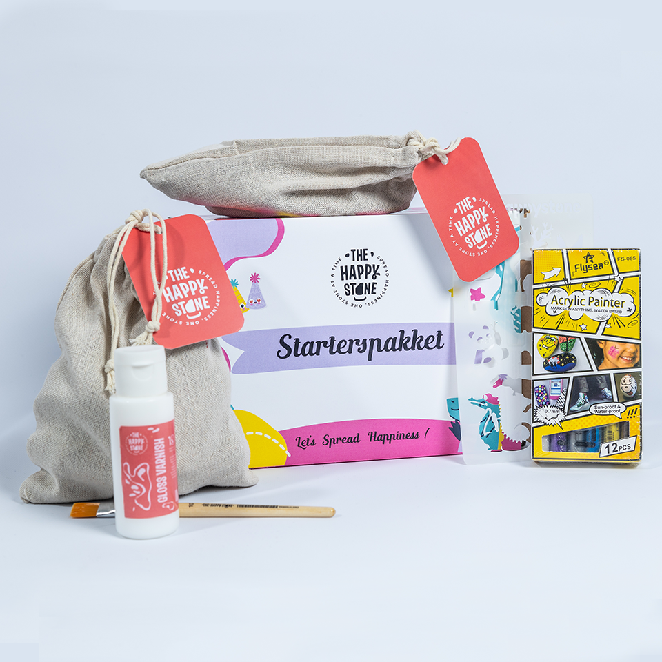 Starterspakket Happy Stones + App om ze te volgen | Alles-in-1 | Stenen schilderen